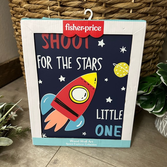 New Fisher-Price Space Explorer Rocket Wall Art Wood Boy’s Room Baby Nursery - Picture 7 of 15